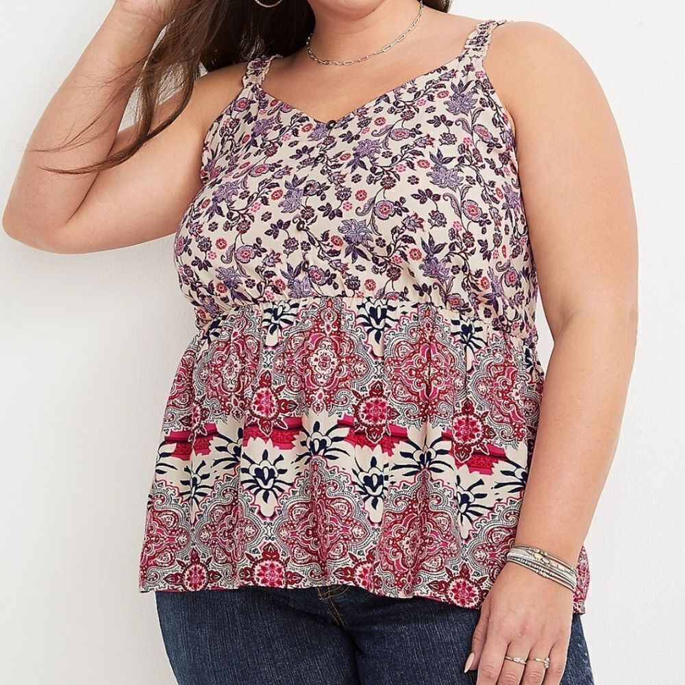 Maurices Mixed Print Button Front V Neck Tank Top… - image 1